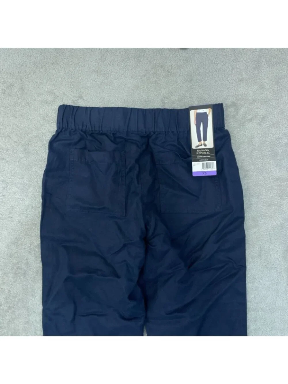 NWT Banana Republic Women's XS Tapered Crop Pants Navy Lyocell Linen Cotton